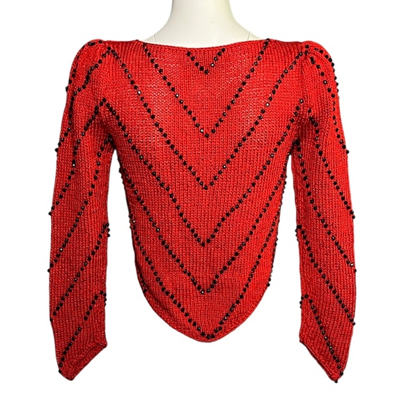 Nannell Beaded Sweater Red Black Vintage 80’s Hand-knit Rayon Blend Size Small - Picture 6 of 10